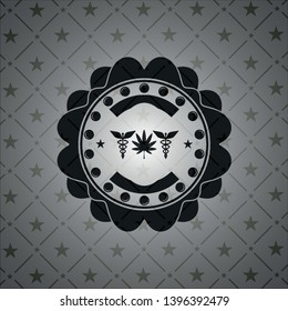 medicinal weed icon inside black emblem. Vintage.
