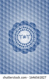 icono de hierba medicinal dentro de la placa azul con fondo geométrico.