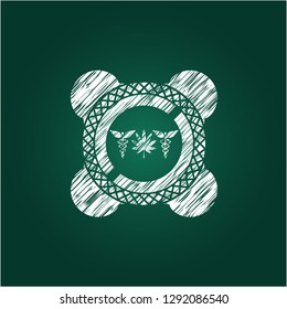 medicinal weed icon inside chalkboard emblem