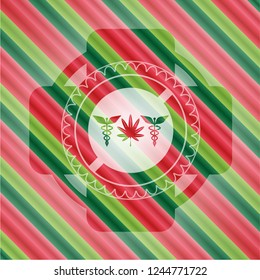 medicinal weed icon inside christmas badge background.