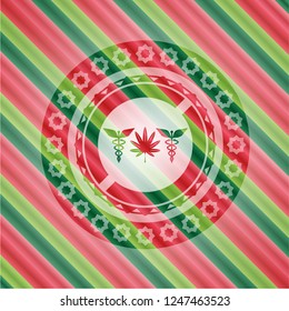 medicinal weed icon inside christmas style badge..