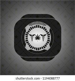 medicinal weed icon inside dark badge or emblem