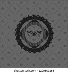 medicinal weed icon inside dark emblem. Retro