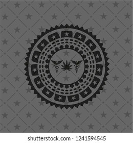medicinal weed icon inside dark emblem. Retro