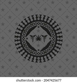 medicinal weed icon inside dark emblem. Retro. 