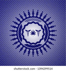 medicinal weed icon inside emblem with jean high quality background