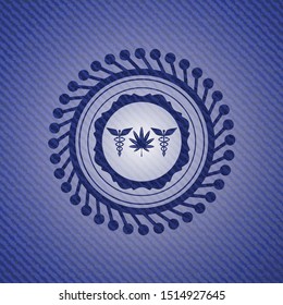 medicinal weed icon inside emblem with jean high quality background