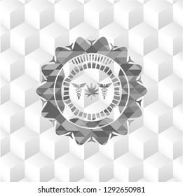 medicinal weed icon inside grey emblem. Vintage with geometric cube white background