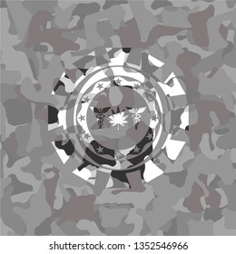 medicinal weed icon inside grey camo texture
