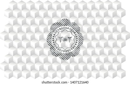 medicinal weed icon inside grey emblem with geometric cube white background
