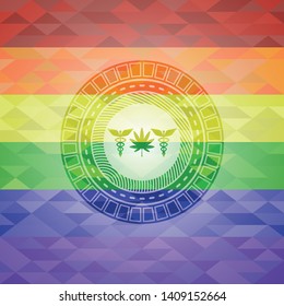 medicinal weed icon inside lgbt colors emblem 