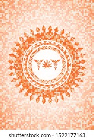 medicinal weed icon inside orange mosaic emblem