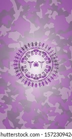 medicinal weed icon inside pink and purple camo texture