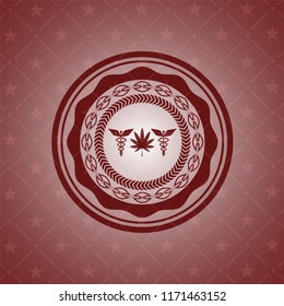 medicinal weed icon inside realistic red emblem