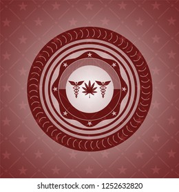 medicinal weed icon inside realistic red emblem