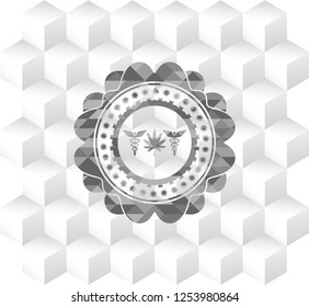medicinal weed icon inside realistic grey emblem with cube white background