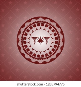 medicinal weed icon inside realistic red emblem