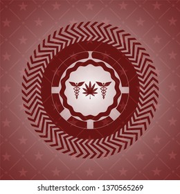 medicinal weed icon inside realistic red emblem