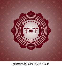 medicinal weed icon inside realistic red emblem