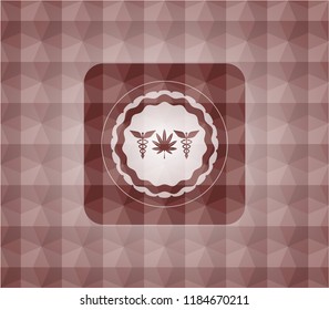 medicinal weed icon inside red seamless geometric badge.