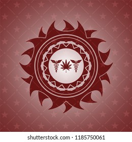 medicinal weed icon inside red emblem. Vintage.