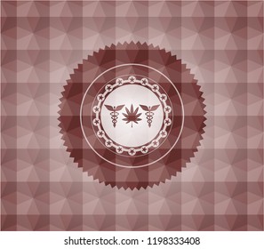medicinal weed icon inside red seamless geometric badge.