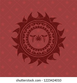 medicinal weed icon inside red emblem. Retro