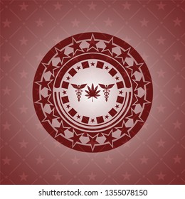 medicinal weed icon inside red emblem