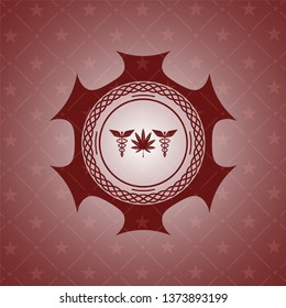medicinal weed icon inside red emblem