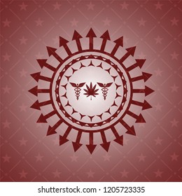 medicinal weed icon inside retro style red emblem