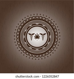 medicinal weed icon inside retro wooden emblem