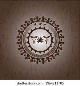 medicinal weed icon inside retro wood emblem
