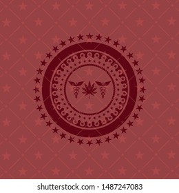 medicinal weed icon inside retro red emblem