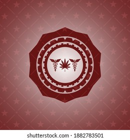 medicinal weed icon inside retro red emblem. 