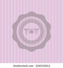 medizinisches Unkrautsymbol im Retro-rosa-Emblem. Elegantes Design. 