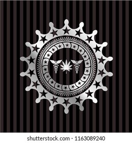 medicinal weed icon inside silver badge
