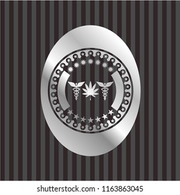 medicinal weed icon inside silver shiny emblem