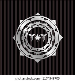 medicinal weed icon inside silver emblem