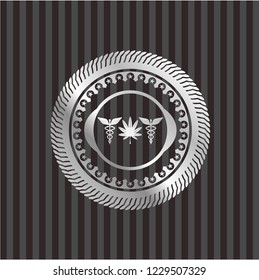 medicinal weed icon inside silver emblem