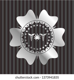 medicinal weed icon inside silver shiny badge