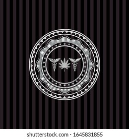 medicinal weed icon inside silver emblem