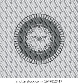 medizinisches Unkrautsymbol in silberglänzendem Schild. Skaliert Muster. Vektorillustration Illustration. Detaillierte Angaben.