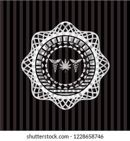 medicinal weed icon inside silvery badge