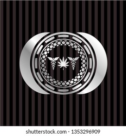 medicinal weed icon inside silvery shiny badge