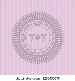 medicinal weed icon inside vintage pink emblem