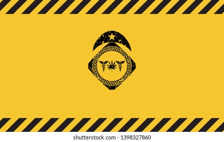 medicinal weed icon inside warning sign, black grunge emblem. Vector Illustration. Detailed.