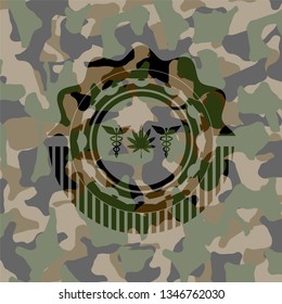 medicinal weed icon on camouflaged texture