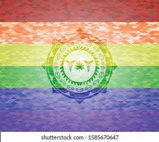 medicinal weed icon on mosaic background with the colors of the LGBT flag