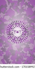 medicinal weed icon on pink and purple camouflage texture