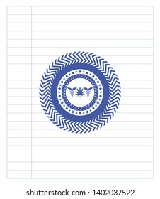 medicinal weed icon pen strokes emblem. Blue ink. Vector Illustration. Detailed.